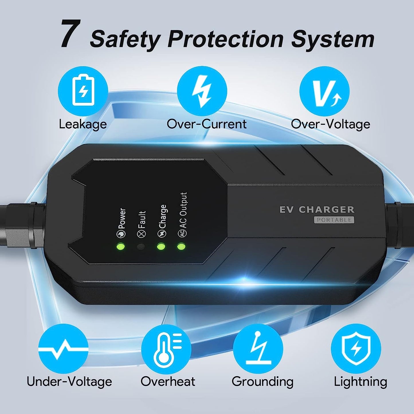 Cargador EV de Nivel 1-2 de Megear (100-240 V, 16 A) Estación de Carga de vehículos eléctricos domésticos EVSE portátil (NEMA6-20 con Adaptador para NEMA5-15)