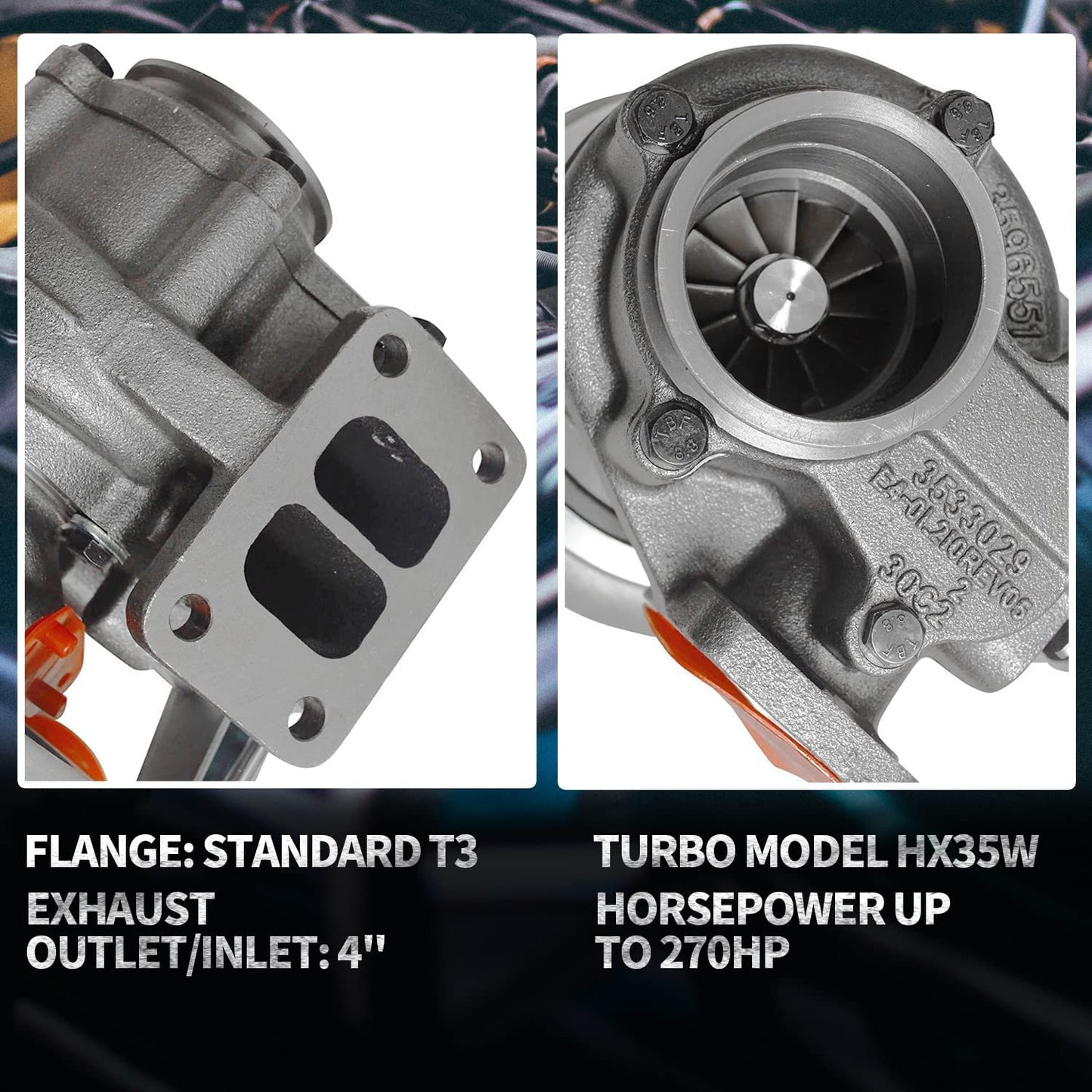 BLACKHORSE-RACING Turbocompresor diésel HX35 HX35W Turbo Charger con turbina interna de basura, compatible con 1999 2000 2001 2002 Dodge Ram 2500 3500 5.9L Truck 6BT Cummins Engine (3592766)