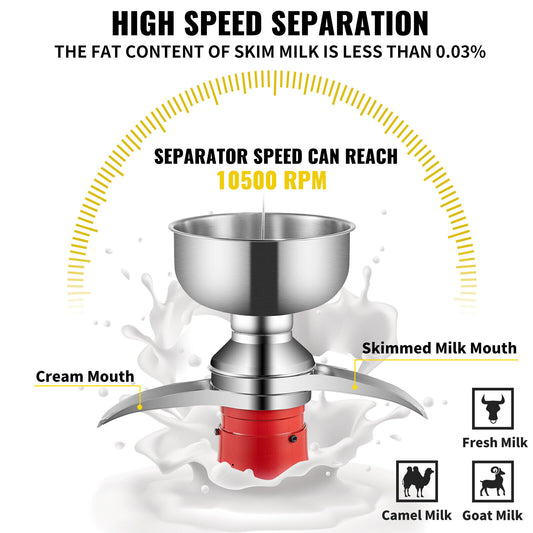 VEVOR 110-240V Electric Fresh Milk Cream Separator Centrifuge Separator 100L/H
