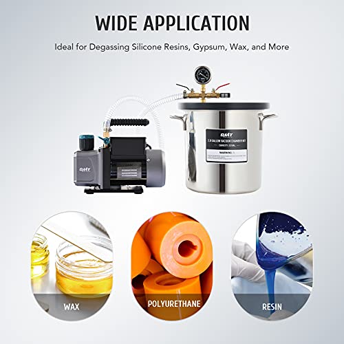 Orion Motor Tech Cámara de Vacío y Bomba de 3 Galones, kit de Desgasificación de Resina Epoxi, Cámara de Vacío de Acero Inoxidable y Bomba de Vacío de 3.5 CFM para el Hogar (3 Galones)