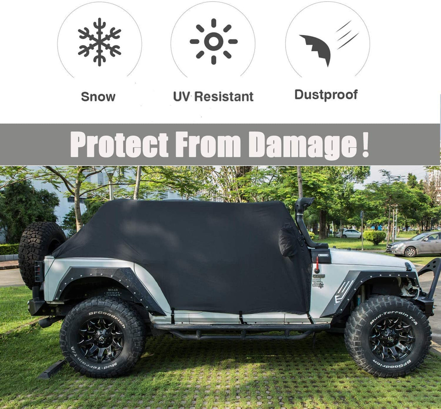 Cab Cover 8221537 Car Cover for Jeep Wrangler JK JKU JL JLU 2007-2020 4 Door - 300D Oxford Sun Shade Car Cover Door & Hard top Off