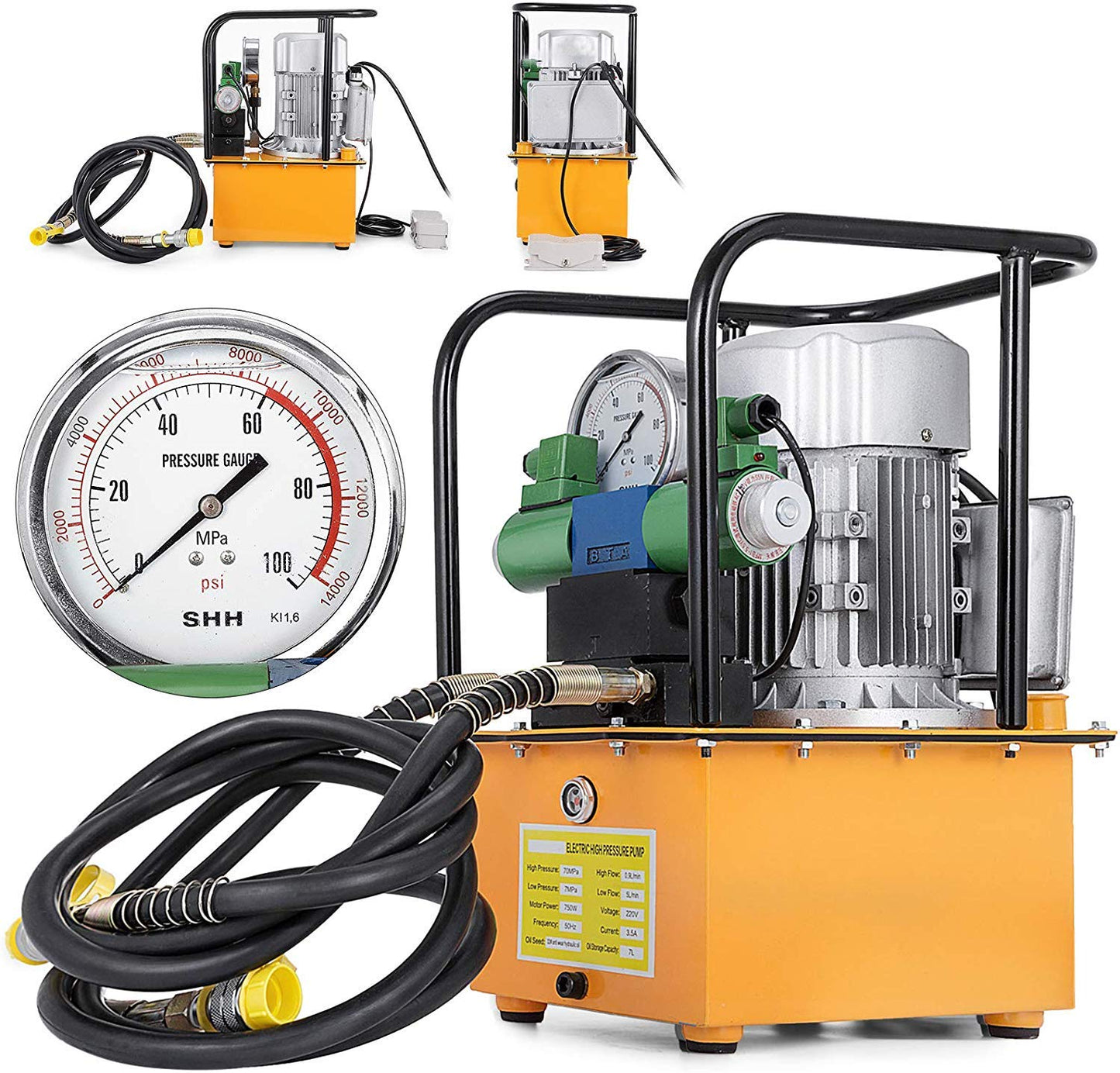 Bomba hidráulica de accionamiento eléctrico de 110 V, bomba hidráulica de doble efecto de 750 W + interruptor de pedal de válvula solenoide para perforación/doblado/máquina Jack 7L Capacidad 66.1 lbs