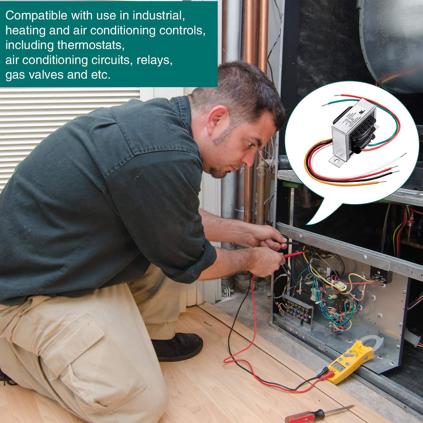 Transformador de control 40 VA, primario 120, 208, 240 V secundario 24 V, horno HVAC multigrifo (paquete de 1)