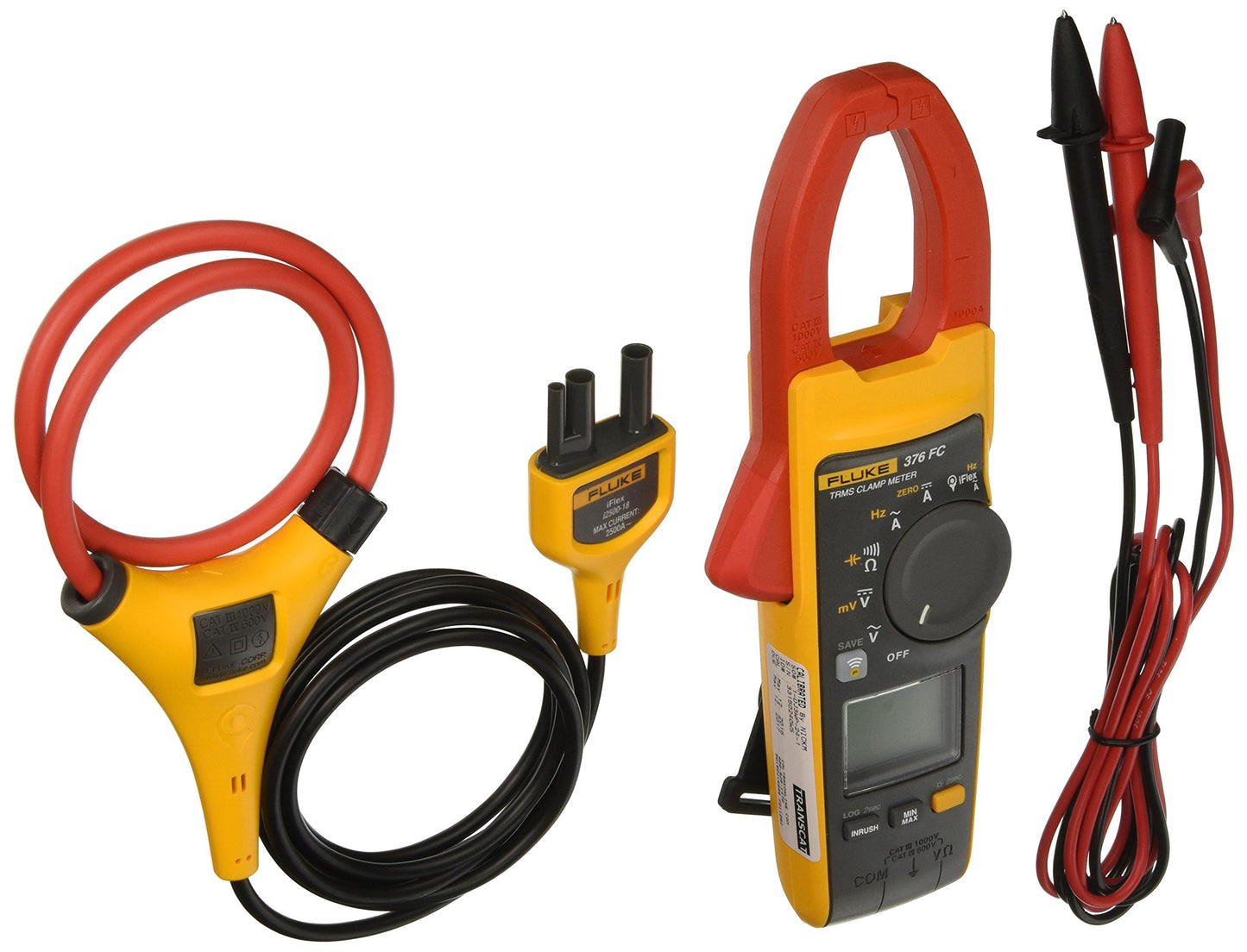 Fluke - Pinza amperimétrica de CA/CC 376-FC True RMS con iFlex con certificado de calibración rastreable por el NIST con datos