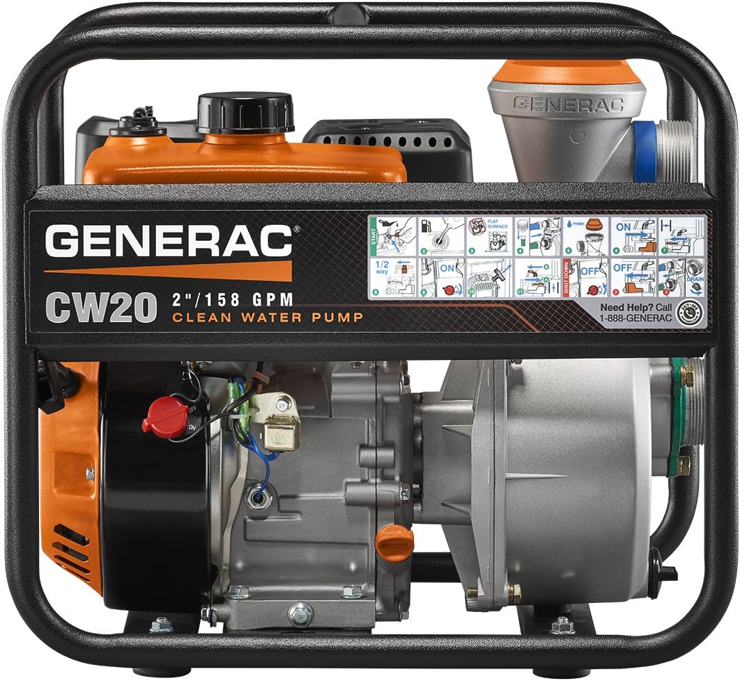 Generac 6917 CW10K Bomba de agua limpia con kit de manguera, 1 pulgada, naranja