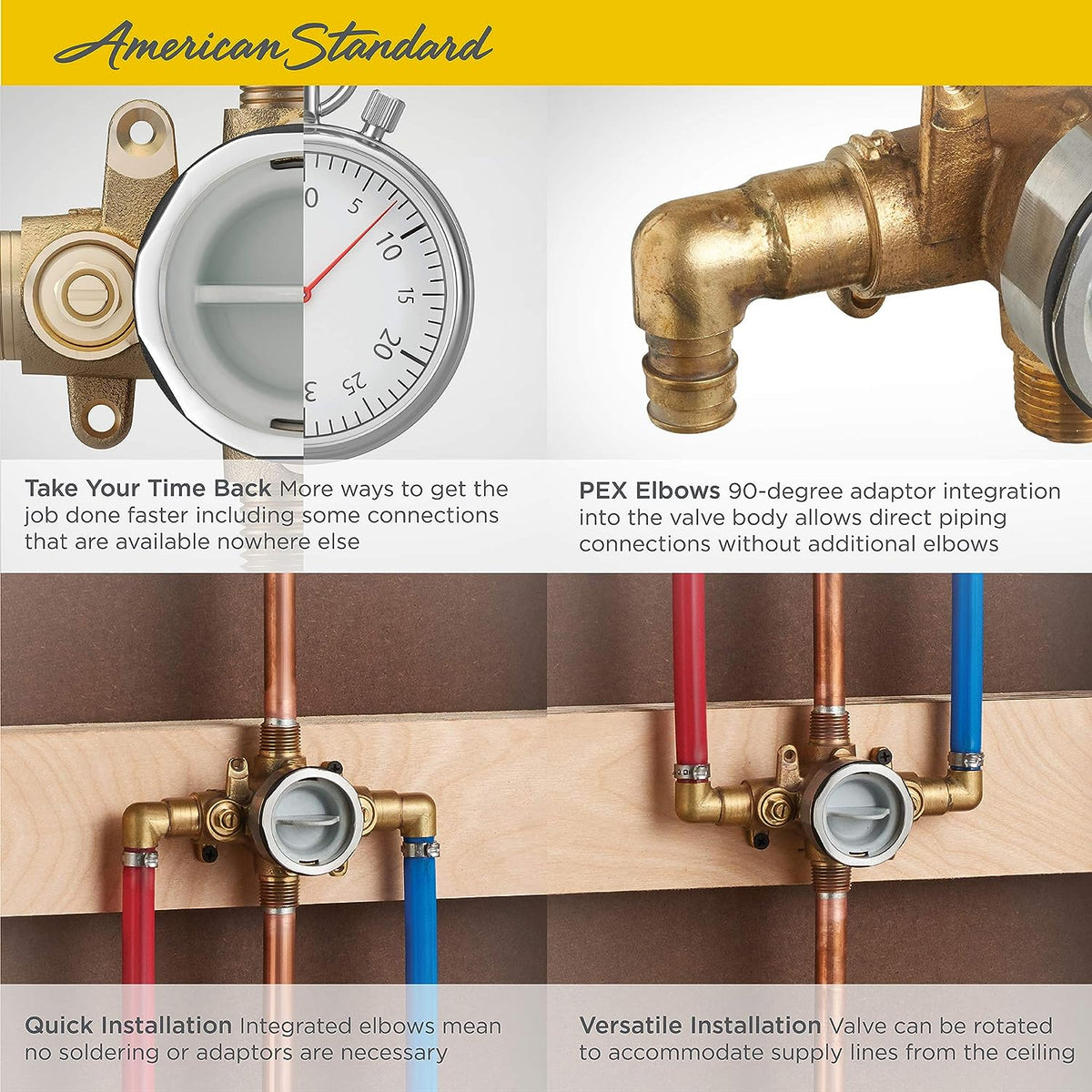 American Standard RU108ESS - Válvula de ducha flash con codos de entrada PRX y salidas universales con topes de destornillador para sistema de expansión en frío, sin terminar