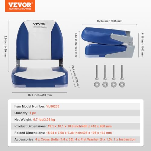 Asiento de barco, asiento de barco con respaldo bajo de 18.9 pulgadas, silla de barco plegable con acolchado de esponja gruesa y bisagra, silla capitán plegable para barco de pesca, barco de