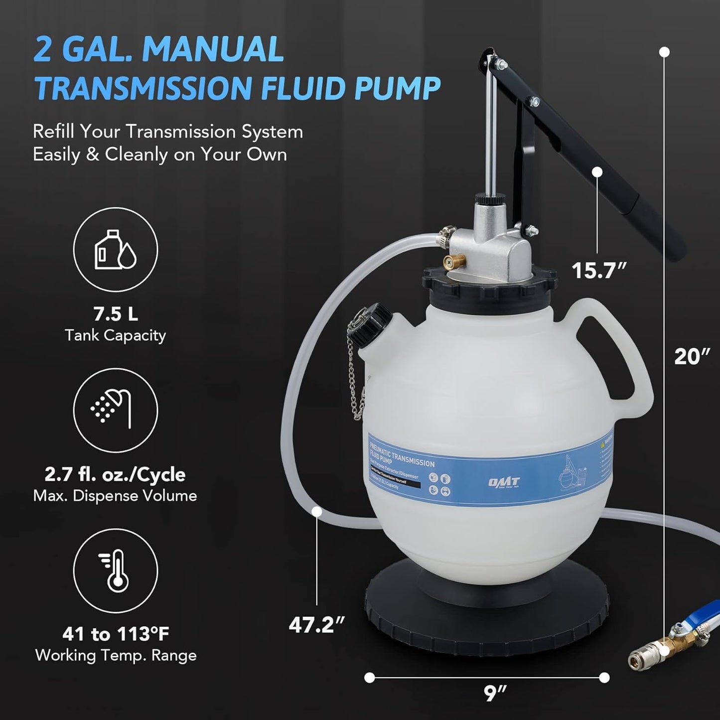 Orion Motor Tech Bomba de Líquido de Transmisión de 7.5 L, Kit de Recambio Manual ATF de 2 Galones, Bomba de Mano de Líquido de Transmisión, Bomba de Transferencia de Líquido de Transmisión