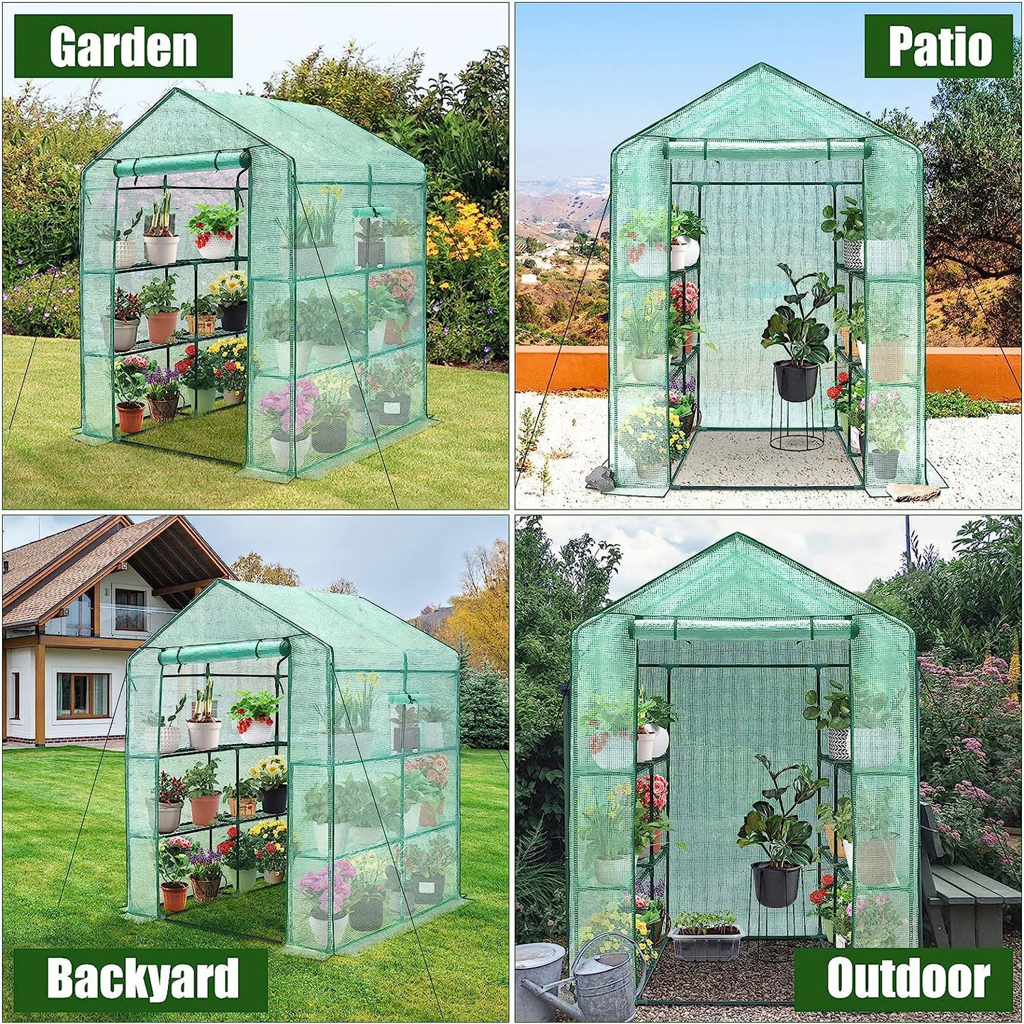 Greengro Invernadero, invernaderos de 56 x 56 x 75 pulgadas para exteriores, kit de invernadero mejorado con ventana, cubierta de polietileno grueso, 3 niveles, 8 estantes, casas verdes resistentes para interiores y exteriores