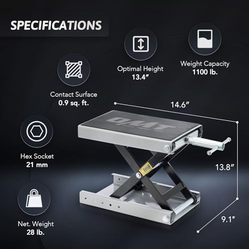 Orion Motor Tech Soporte Central de Gato de Tijera para Elevación de Motocicleta Rango Altura de 10-36 CM, Motocicletas de hasta 1/2 Ton Ser Aplicable (Gris)