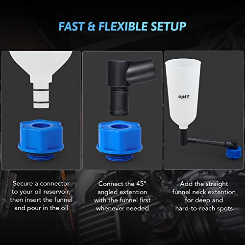 Orion Motor Tech Embudo de Aceite para Motor, Embudo de 2 Cuartos para Uso Automotriz con Extensión Flexible y 8 Adaptadores Compatibles con Toyota Jeep Mazda Ford Dodge Más, Embudo Grande Sin