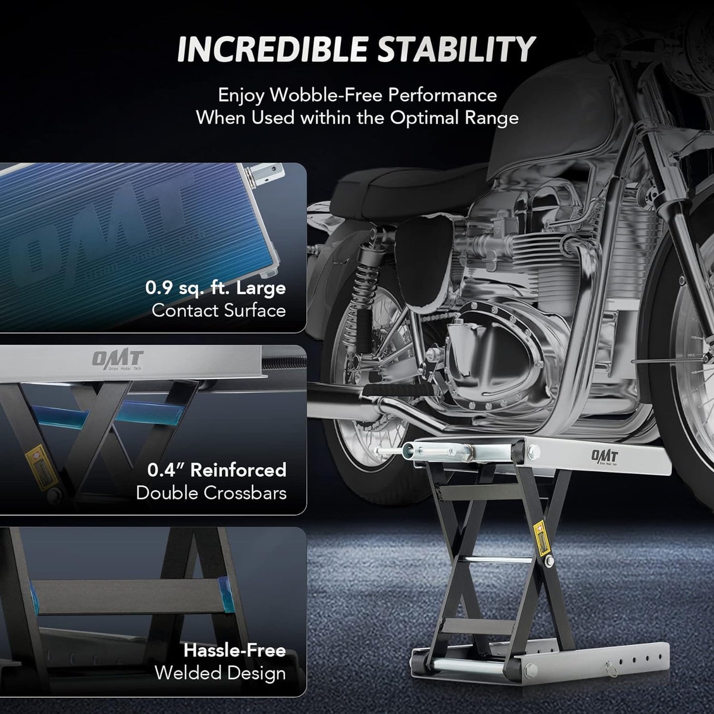 Orion Motor Tech Soporte Central de Gato de Tijera para Elevación de Motocicleta Rango Altura de 10-36 CM, Motocicletas de hasta 1/2 Ton Ser Aplicable (Gris)
