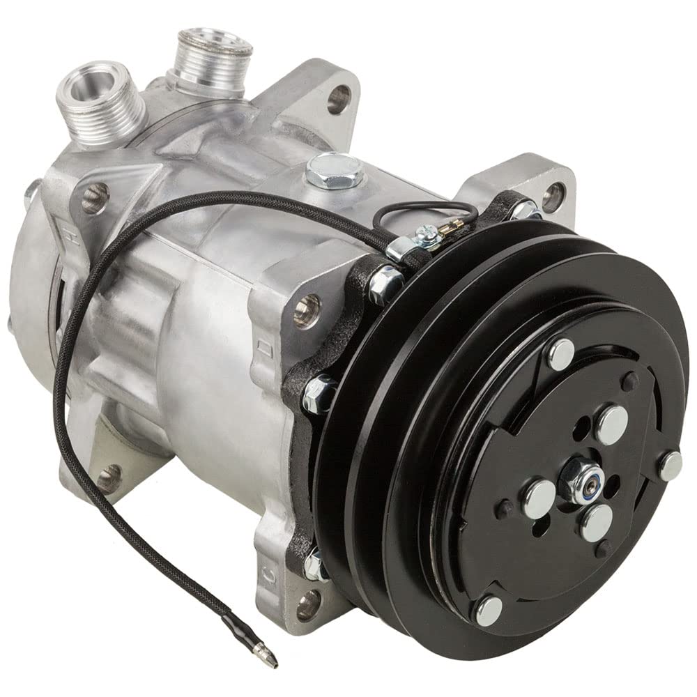 60-02225NA - Compresor de CA y embrague de doble correa en V de 5.197 in para Jeep SJ CAT Caterpillar, sustituye a Sanden SD709 SD7H15 4643 7445 12 V