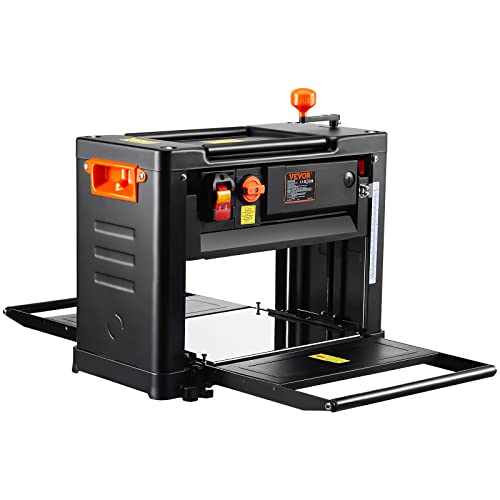 VEVOR Cepilladora de espesor, dos velocidades, cepilladora de mesa de trabajo de 13 pulgadas de ancho, tres cuchillas, potente motor de 15 amperios y 2000 W, mesa de alimentación extendida de 12