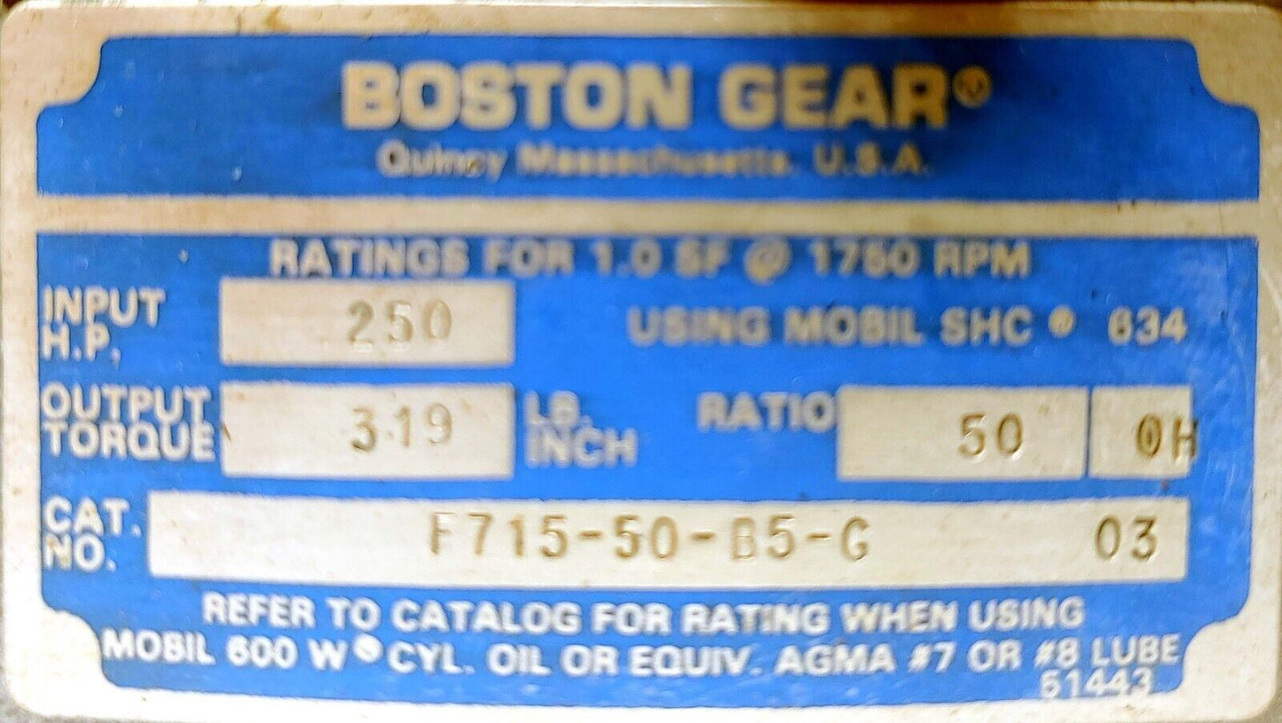 BOSTON Right Angle Gear Reducer 700 Series 50:1 Ratio 3/4" Shaft C-Face USA