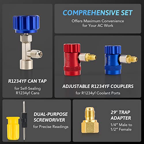 Orion Motor Tech OMT R1234yf - Kit de recarga de CA, 3 vías R1234yf Medidores de CA con mangueras R1234yf Acopladores rápidos y R1234yf R1234yf R134a R404a Freón Carga