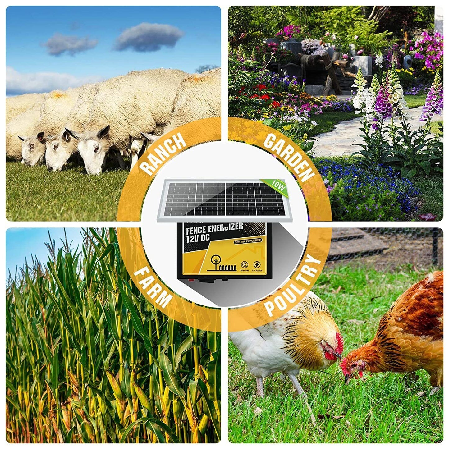 DC HOUSE Solar Powered Electric Fence Charger 15 Mile Electric Fence Energizer