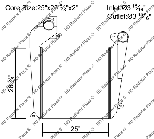 Charge Air Cooler For 92-96 C500 81-85 K100 85-96 K100E 93-96 T450 25" x 26 5/8"