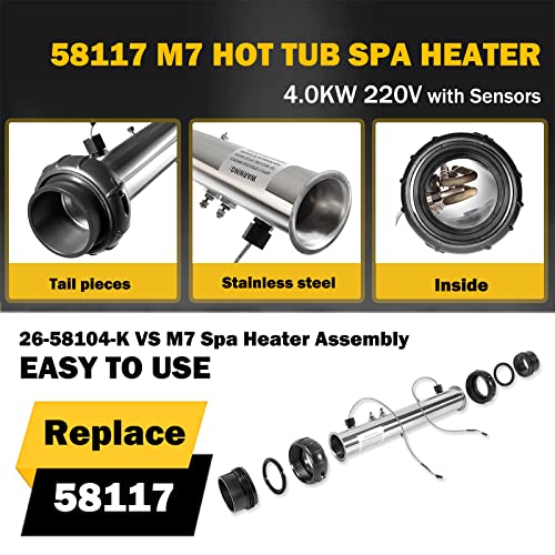 58117 M7 - Conjunto de calentador con sensores de repuesto para Balboa VS, EL, TS, GS, BP Sistemas de control de tina de hidromasaje, elemento calentador de spa, 4.0 kW, 240 V/1.0 kW, 110