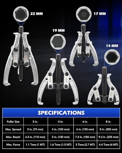 Orion Motor Tech Juego de Extractor de Engranajes de Acero CR-V de 3 Pulgadas, 4 Pulgadas, 6 Pulgadas, 8 Pulgadas, 24 Piezas de Extractor de Engranajes de 2 Mordazas y 3 Mordazas con Mordazas