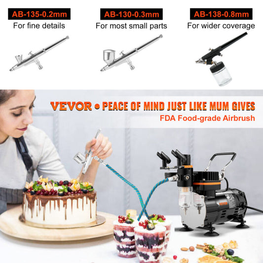 VEVOR Airbrush Kit Dual-action Airbrush Compressor Art Nail Tattoo Makeup Model