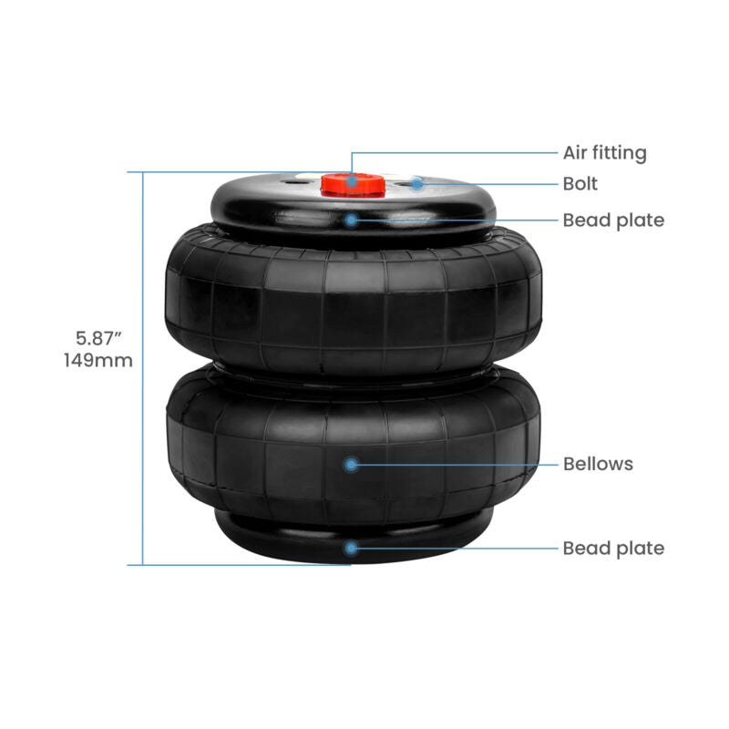 2 Packs Air Ride Suspension Bag Standard 2500 lb 1/2"npt Single Port Heavy Duty