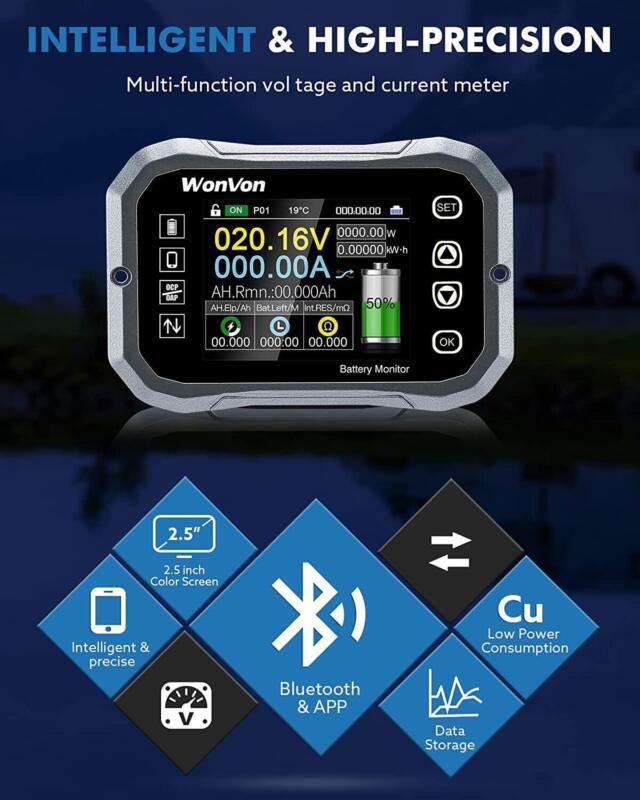 Monitor de batería inteligente, medidor de Coulomb RV, rango de voltaje de 0-120V hasta 600A