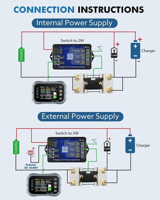 Monitor de batería inteligente, medidor de Coulomb RV, rango de voltaje de 0-120V hasta 600A