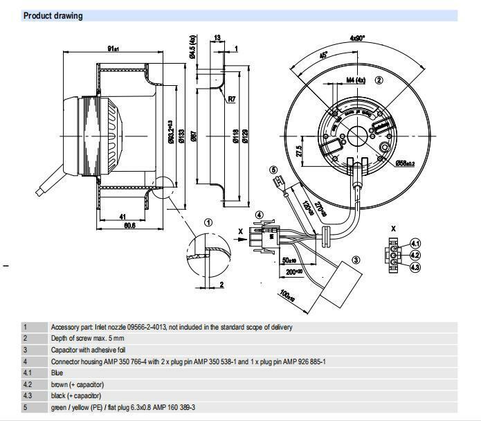 Ebmpapst R2E133-BH66-05 Replace R2E133-BH66-26 230V 24W φ133 Centrifugal Fan