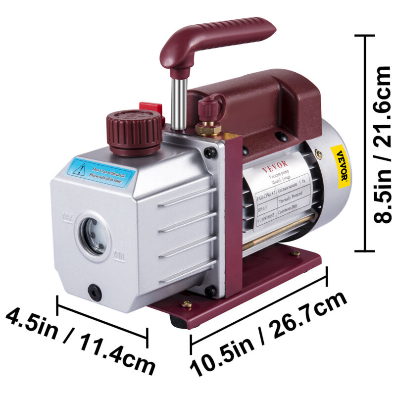 4.5 CFM Single-Stage Rotary Vacuum Pump HVAC/Auto AC 4.5CFM 1/3HP 1/2"ACME inlet