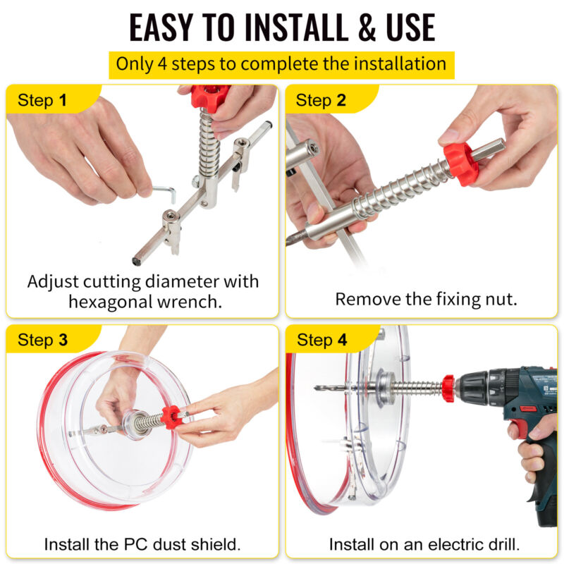 VEVOR Adjustable Hole Saw Cutter Kit Hole Cutter 1-5/8" to 8" w/PC Dust Shield