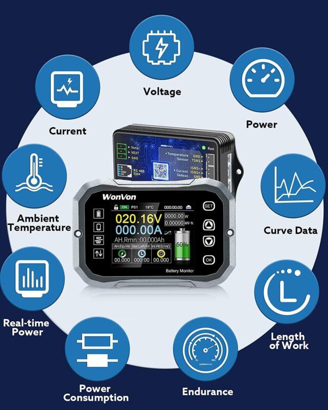 Monitor de batería inteligente, medidor de Coulomb RV, rango de voltaje de 0-120V hasta 600A