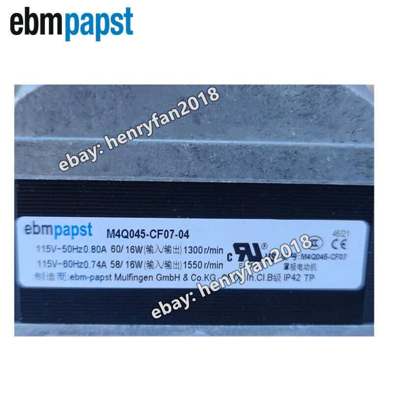 Ebmpapst Motor M4Q045-CF07-04 115V 60/16W 50/60Hz Freezer /Condenser Fan Motor
