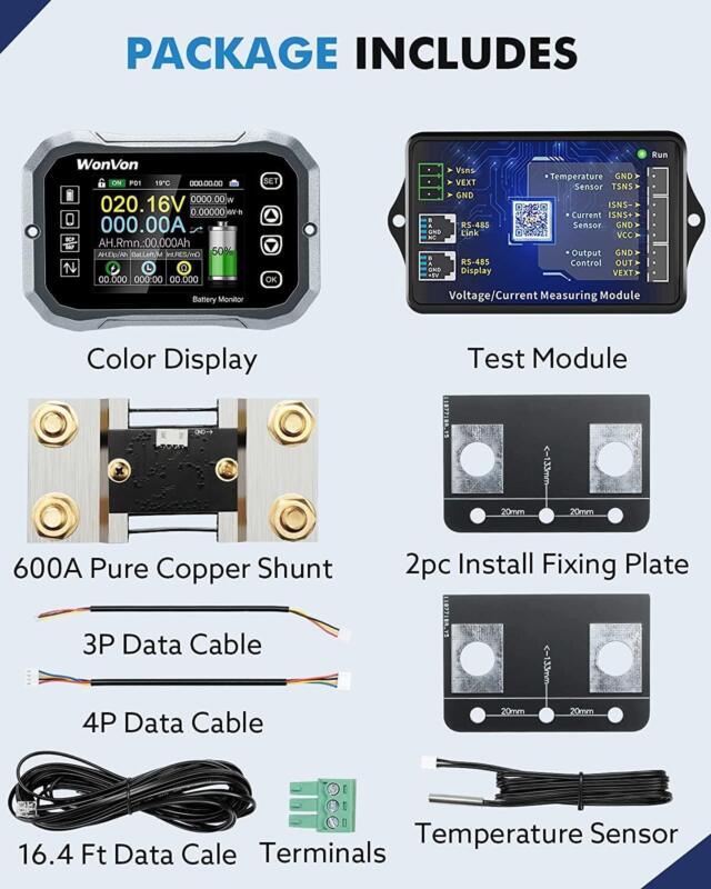 Monitor de batería inteligente, medidor de Coulomb RV, rango de voltaje de 0-120V hasta 600A