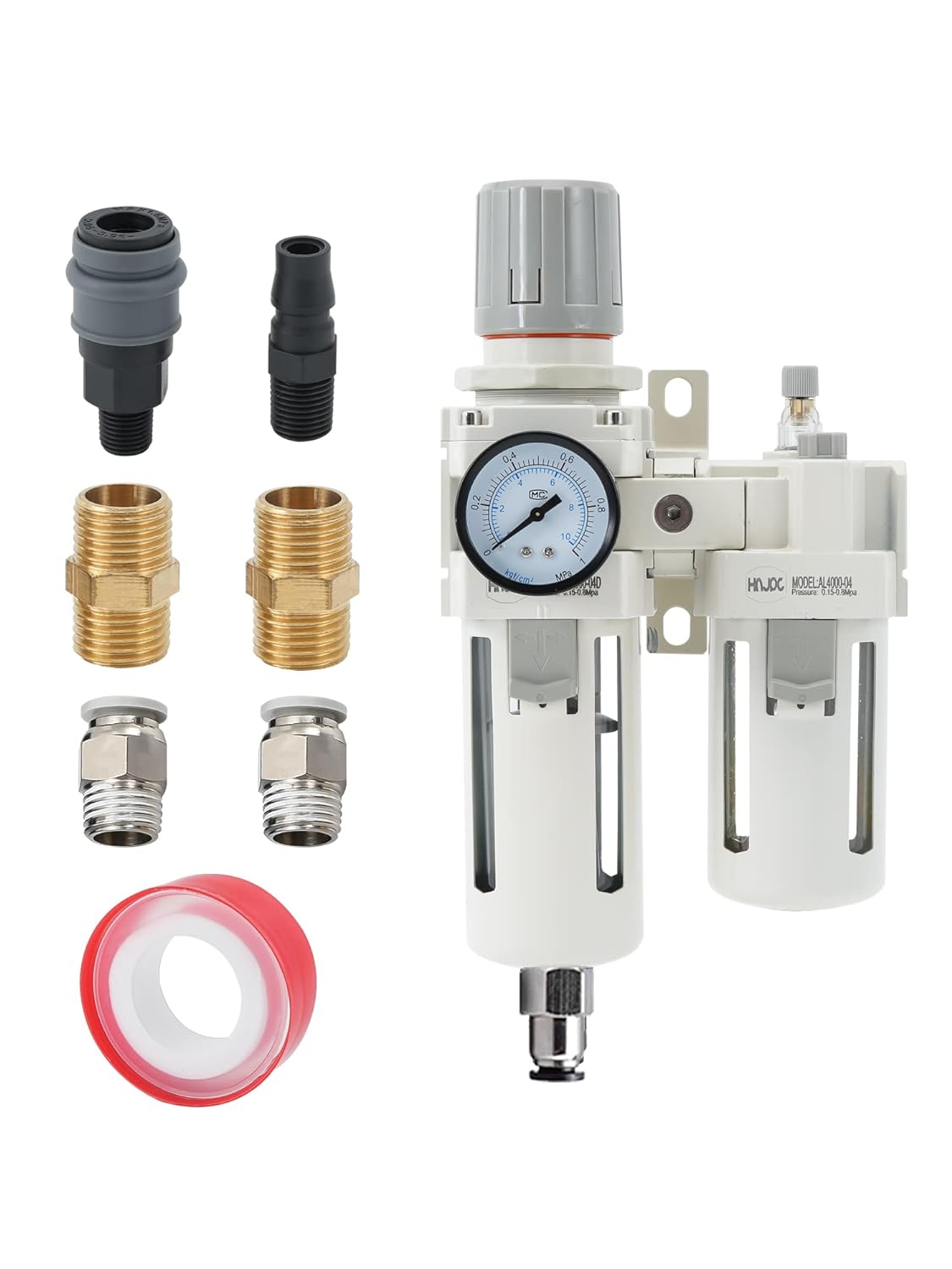 Regulador de filtro de aire comprimido NPT de 1/2 pulgada, lubricador combinado separador de trampa de agua/aceite, regulador de presión de filtro de aire, drenaje manual AC4010-04D (1/2 pulgada NPT, drenaje automático)