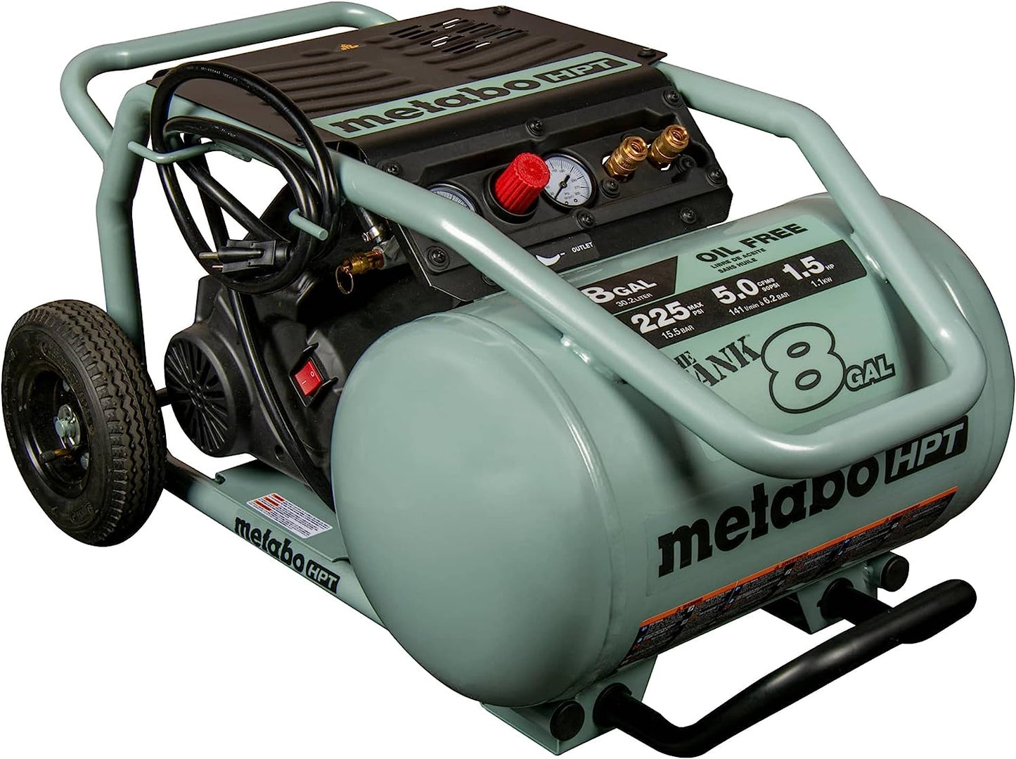 Metabo HPT Compresor de aire | THE TANK™ 8 galones | 225 PSI | 5 CFM @ 90 PSI | Carro | Sin aceite | EC1315S