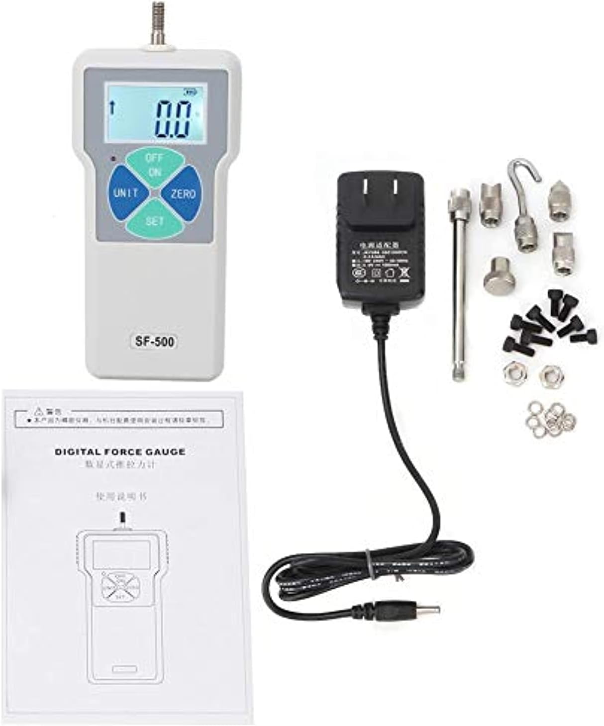 SF-500 Force Gauge Medidor de Fuerza Digital Probador de Empuje y Tracción 500N 100-240V Medidor de Fuerza Digital Probador de Empuje y Tracción Medidor Dinamómetro (Enchufe Estadounidense)