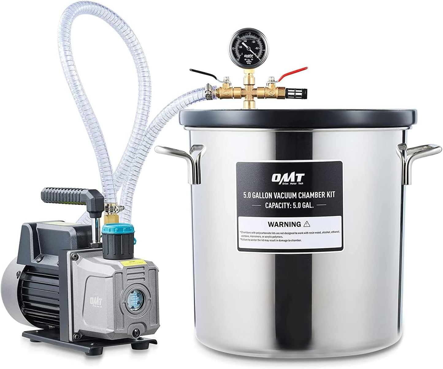 Orion Motor Tech Cámara de Vacío y Bomba de 3 Galones, kit de Desgasificación de Resina Epoxi, Cámara de Vacío de Acero Inoxidable y Bomba de Vacío de 3.5 CFM para el Hogar (3 Galones)