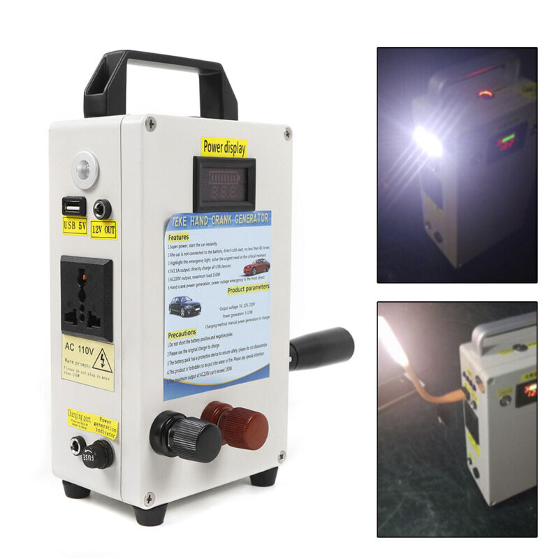 150W Portable Hand Crank Power Station Solar Generator Emergency Energy Supply with Vehicle charging