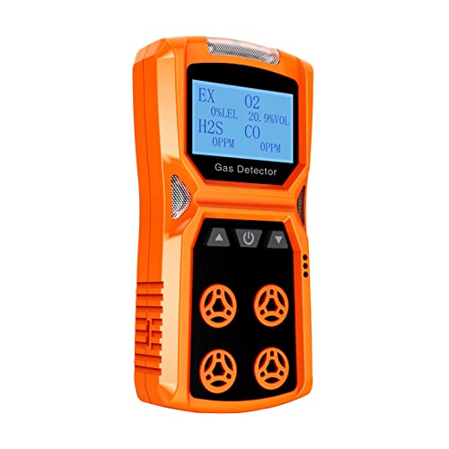 CHNADKS 4 - Detector de gas, monitor de gas H2S, O2, CO y LEL, indicador múltiple con vibración, audible, Visual 4, monitor de gas, alarma personal recargable con pantalla LCD
