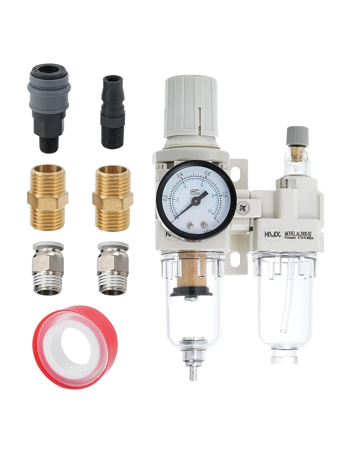 Regulador de filtro de aire comprimido NPT de 1/2 pulgada, lubricador combinado separador de trampa de agua/aceite, regulador de presión de filtro de aire, drenaje manual AC4010-04D (1/2 pulgada NPT, drenaje automático)