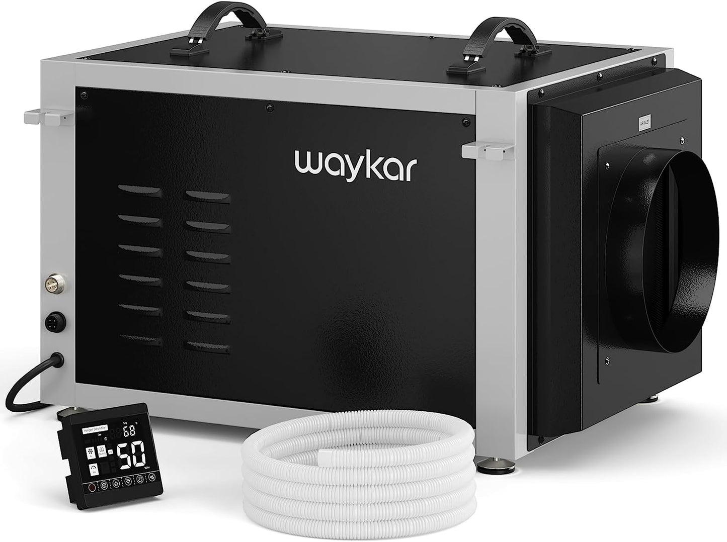 Waykar Deshumidificador comercial de 155 pintas, deshumidificador industrial para espacios de arrastre con manguera, sótanos, casas enteras