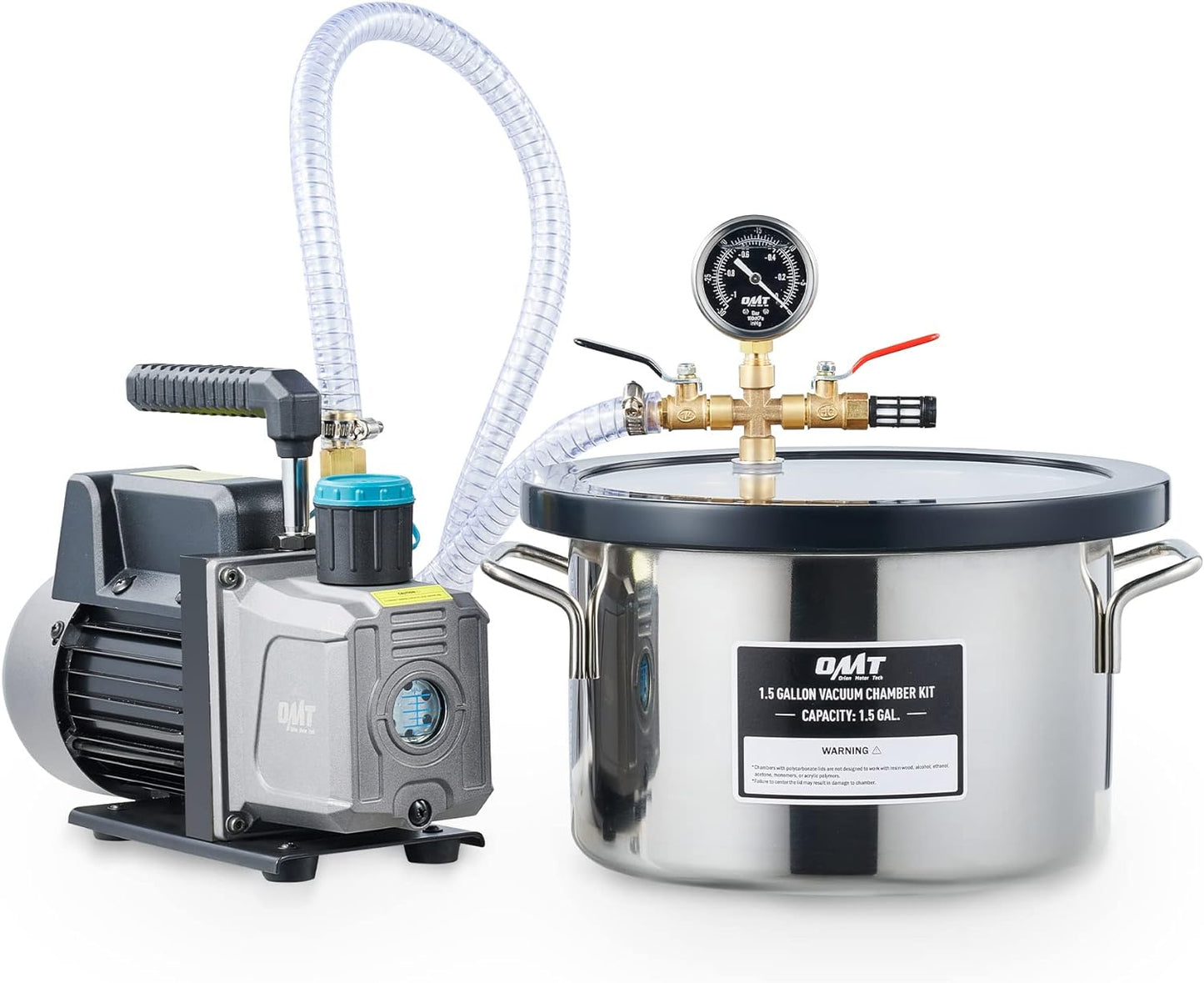 Orion Motor Tech Cámara de Vacío y Bomba de 3 Galones, kit de Desgasificación de Resina Epoxi, Cámara de Vacío de Acero Inoxidable y Bomba de Vacío de 3.5 CFM para el Hogar (3 Galones)