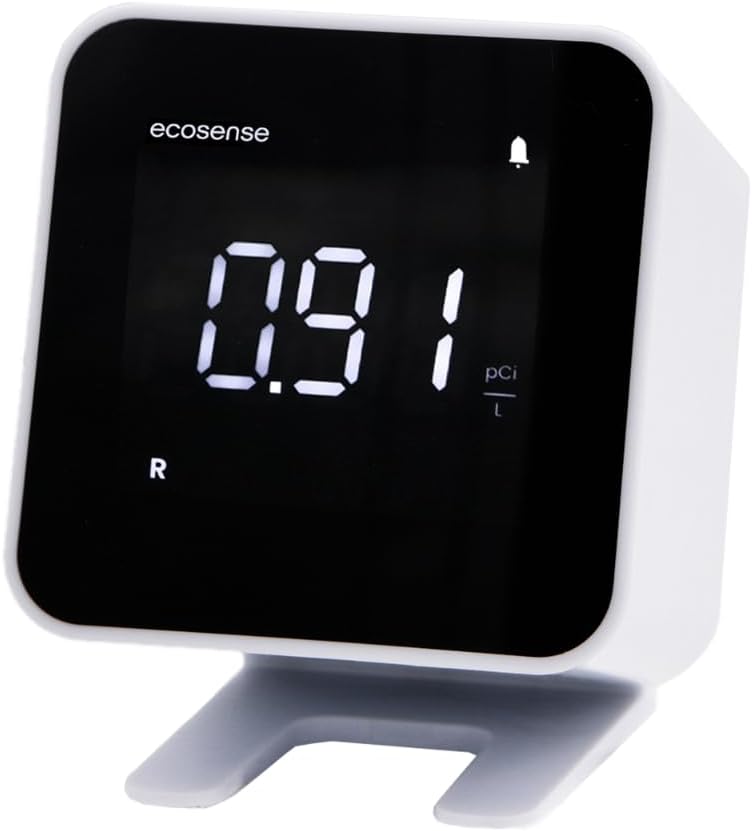 Ecosense EB100 EcoBlu, detector digital de radón, rápido y preciso, monitoreo a corto y largo plazo, pantalla LED de tamaño completo, fácil de usar