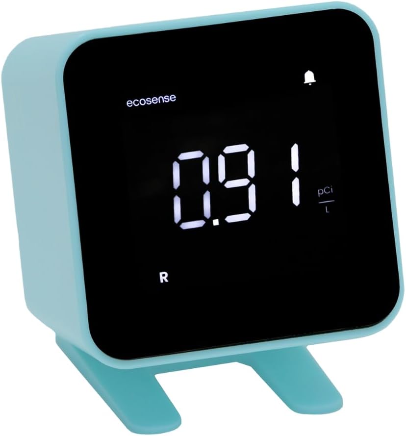 Ecosense EB100 EcoBlu, detector digital de radón, rápido y preciso, monitoreo a corto y largo plazo, pantalla LED de tamaño completo, fácil de usar