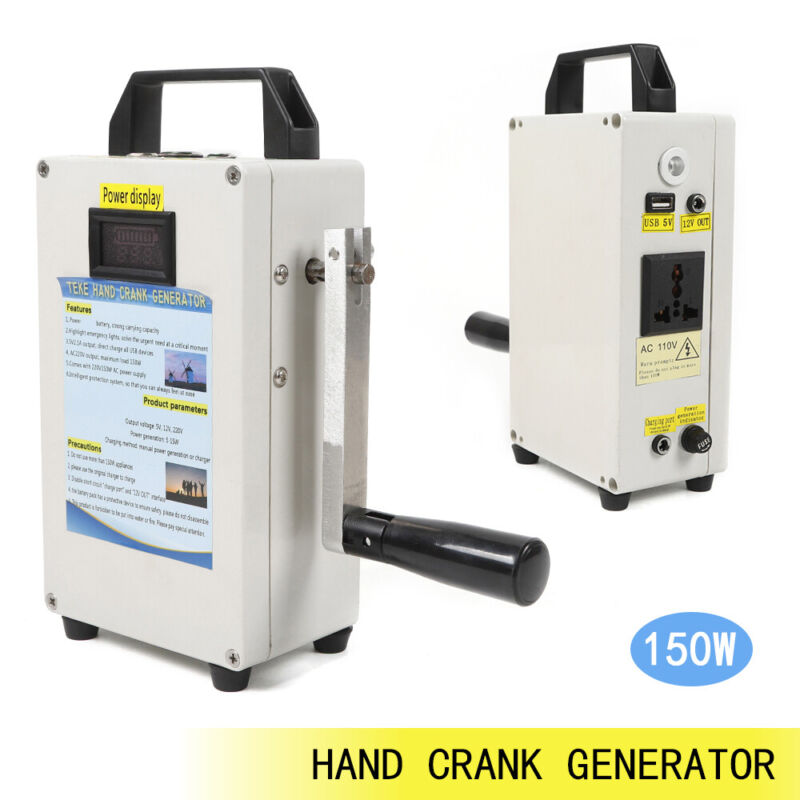 150W Portable Hand Crank Power Station Solar Generator Emergency Energy Supply with no Vehicle charging