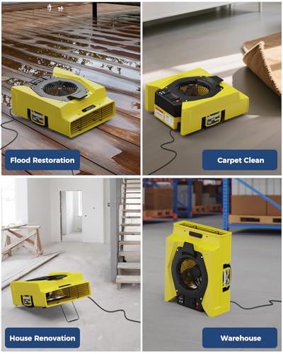 ALORAIR Zeus 900 - Soplador comercial para alfombras, paredes, uso de fontanería, ventilador de piso de velocidad variable, 950 CFM con 1.8 amperios, protección de disyuntor dúplex a bordo, GFCI