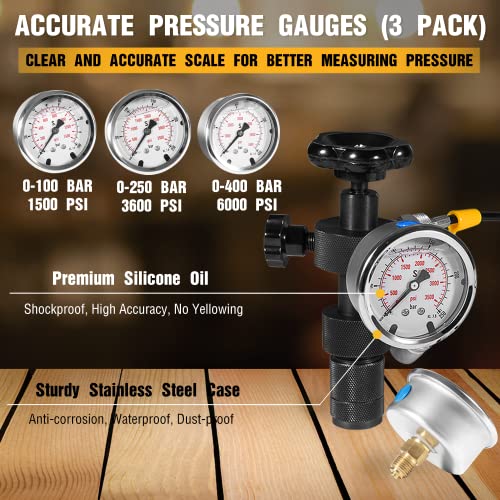 Kit de prueba de medidor de presión de nitrógeno hidráulico GK-01, herramientas de carga de gas acumulador de nitrógeno, kit de inflado de nitrógeno, 0-400 BAR/6000 PSI, con 7 acoplamientos, 3