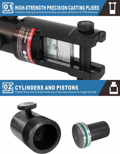 Juego de herramientas para cables hidráulicos industriales de 16 toneladas de 9 AWG a 600 MCM de cable de terminal eléctrico incluye 13 pares de juegos de troqueles