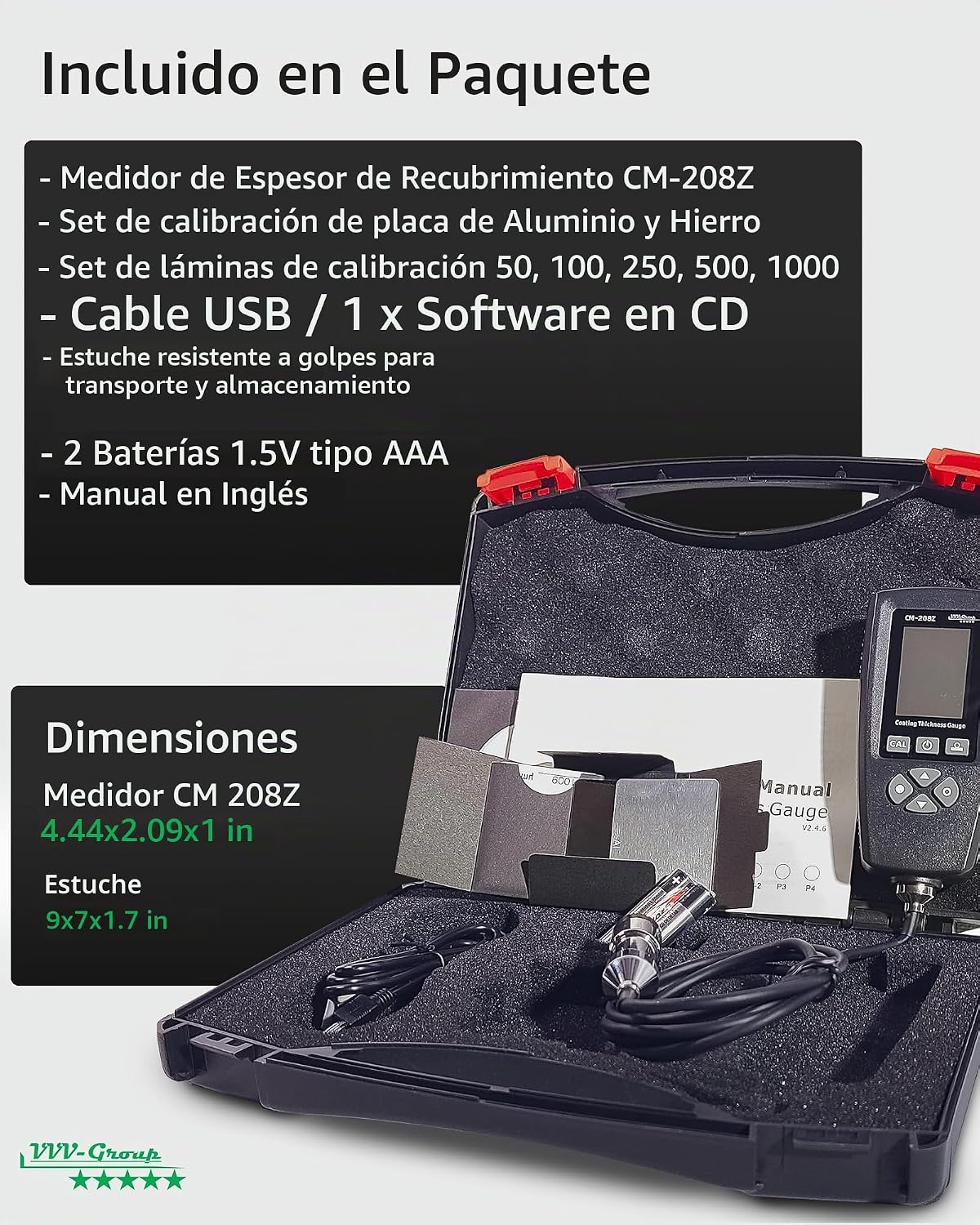 Medidor industrial profesional de la pintura del indicador CM-208Z del grueso de la capa con la sonda externa